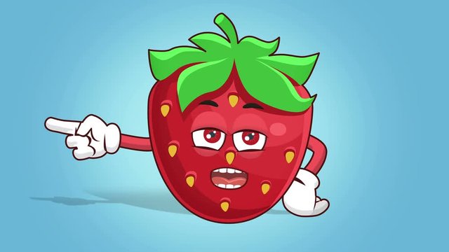 Cartoon Strawberry Face Animation Left Pointer Grumble Displeased with Alpha Matte