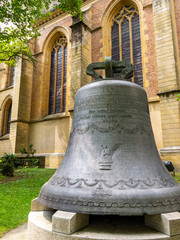 Obraz premium Church bell in Notre-Dame Cathedral churchyard, Luxembourg City, Luxembourg