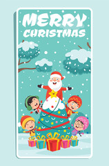 Christmas Greeting Card Design With Cartoon Characters