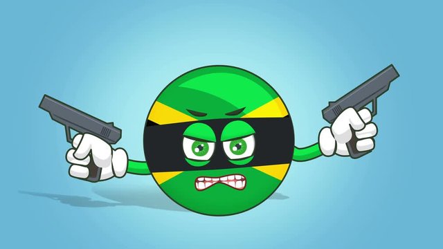 Cartoon Icon Flag Jamaica Face Animation  Armed Bandit with Alpha Matte