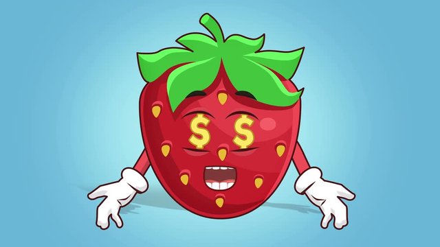 Cartoon Strawberry Face Animation dollar sign in eyes with Alpha Matte