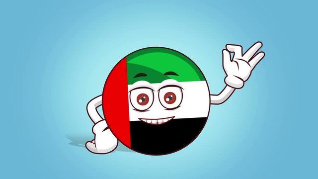 Cartoon Icon Flag UAE United Arab Emirates Face Animation Ok Hand Sign with Alpha Matte