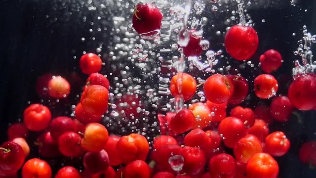 Falling Red Berries Slow Motion. Fruits. Healthy Food. Organic