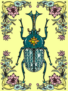 seamless pattern with beetle