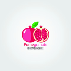 Pomegranate and slices of pomegranate. Fruits Flat vector illustration icon or logo