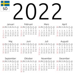Calendar 2022, Swedish, Sunday