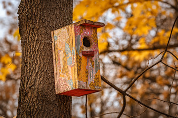 Wonderful painted birdhouse on a tree