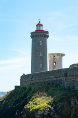 Fototapeta na wymiar vertical view of the Petit Minou lighthouse on the Brittany coast