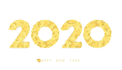 Vector Happy New Year 2020  text design with potato chips concept isolated on white background.