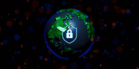 Abstract low poly globe planet earth. Background for crypto cyber security technology or global network. Digital theme. 3D illustration