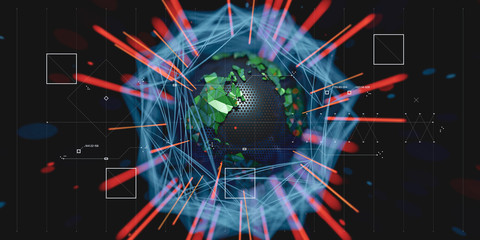 Abstract low poly globe planet earth. Background for crypto cyber security technology or global network. Digital theme. 3D illustration