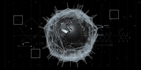 Abstract low poly globe planet earth. Background for crypto cyber security technology or global network. Digital theme. 3D illustration