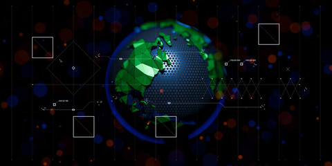 Abstract low poly globe planet earth. Background for crypto cyber security technology or global network. Digital theme. 3D illustration