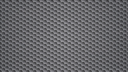 Abstract metal background with hexagonal holes in gray colors