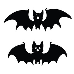 Silhouettes of cute bats traditional Halloween symbols on white background.