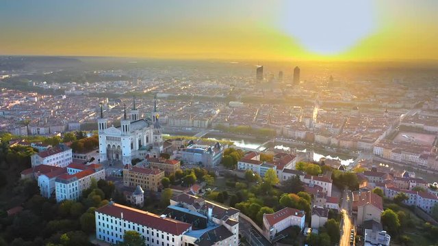 Lyon skyline aerial view from above drone video of city lyon france.