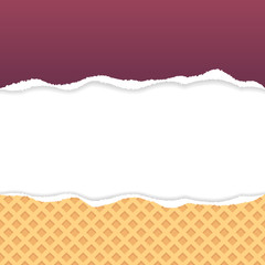 Wafer pattern and violet ripped paper vector with copy space.