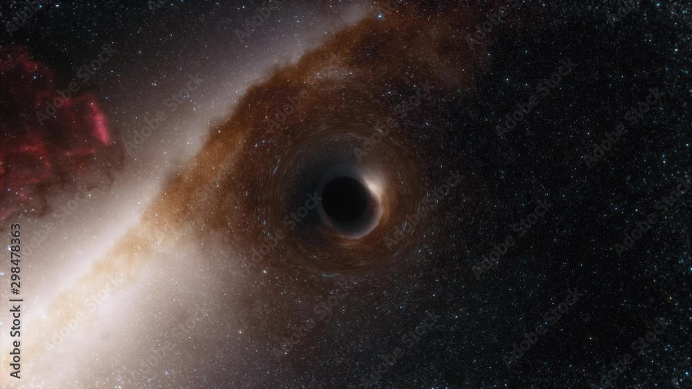 Wall mural animation of a black hole in space. space, light and time are distorted by strong gravity on the eve
