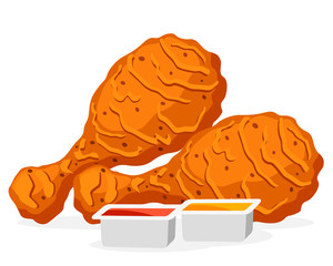 Fried chicken legs with sauce on a white. Fast food