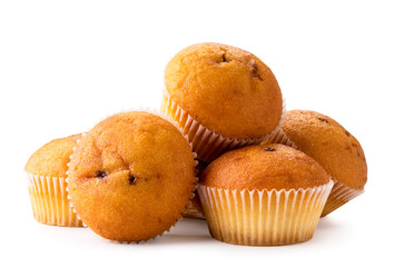 Pile of cupcakes close up on a white background. Isolated.