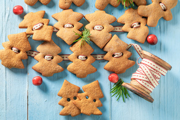 Delicious gingerbread cookie chain as decoration for Christmas