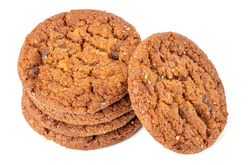Chocolate chip cookie isolated on white background, Biscuits homemade pastry.