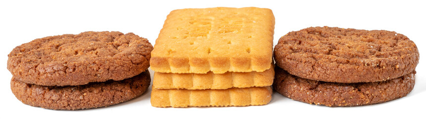 Chocolate chip cookie isolated on white background, Biscuits homemade pastry.