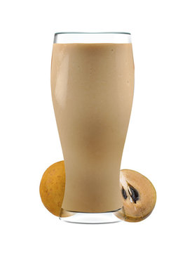 glass of Chikku with Chikku isolated on white