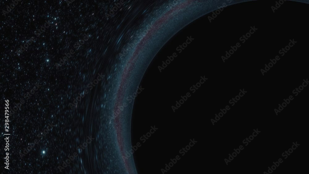Wall mural animation of a black hole in space. space, light and time are distorted by strong gravity on the eve
