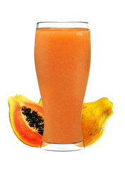 glass of Papaya juice isolated on white