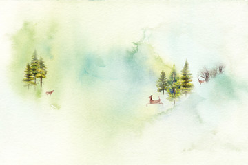 woodland deer in watercolor - 298480147