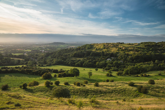 Stunning landscape image of view over English countryside during Summer sunset with soft light