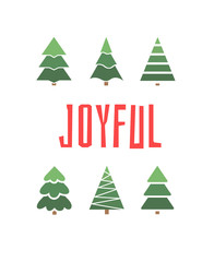 Flat set of Christmas trees. Holidays background. Abstract  line art drawing woods. Vector Holidays illustration