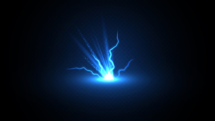 blue holiday neon star with lightning - obrazy, fototapety, plakaty