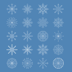 Set of vector white snowflakes on a blue background. Snowflakes set. - 298482554