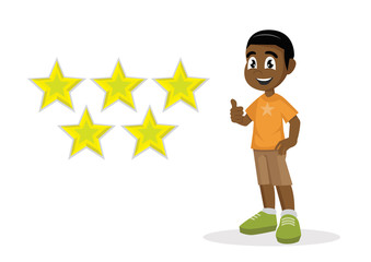 Cartoon character, African Boy thumbs up for star score.