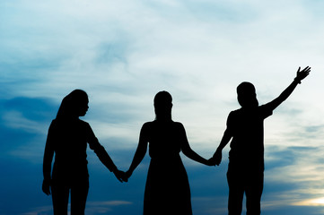 Fototapeta premium Silhouette of team leadership, teamwork and teamwork and delightful silhouette concepts