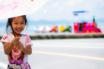 Asian girl kindergarten is playing