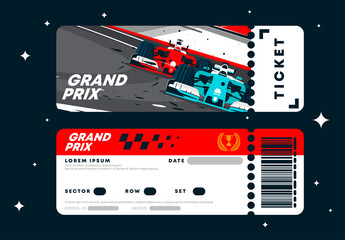 Vector illustration of the entrance ticket design template for the Grand Prix of high-speed auto racing