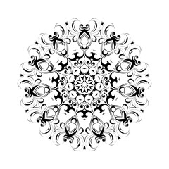 Round black mandala on white isolated background. Decorative ornament in ethnic oriental style.