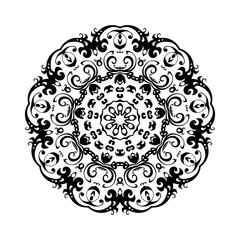 Round black mandala on white isolated background. Decorative ornament in ethnic oriental style.