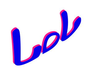 Hand drawn word. Blue " lol "