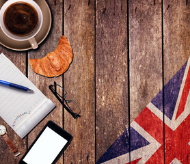 Coffee with the notepad and phone