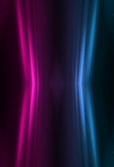 Dark abstract futuristic background. Neon lines glow. Neon lines, shapes. Blue and pink glow, blurry lights. Empty stage background