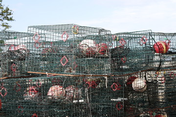 Crab and lobster pots with colorful buoys, Florida