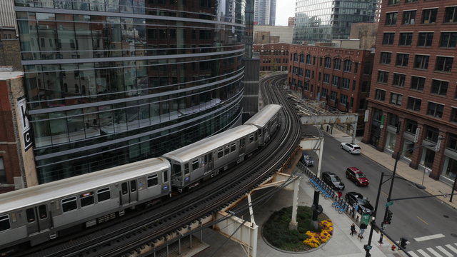 Chicago Illinois USA downtown with cars and a CTA train shot in 4k high resolution