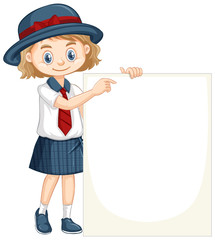 One happy girl with blank sign