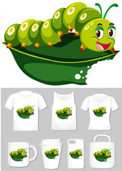 Graphic of caterpillar on different product templates