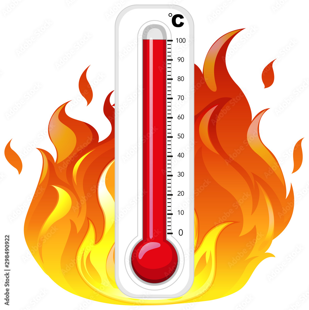 Sticker Thermometer on fire on white background