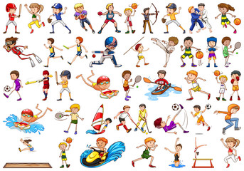 Sport activities by boys, girls, kids, athletes isolated